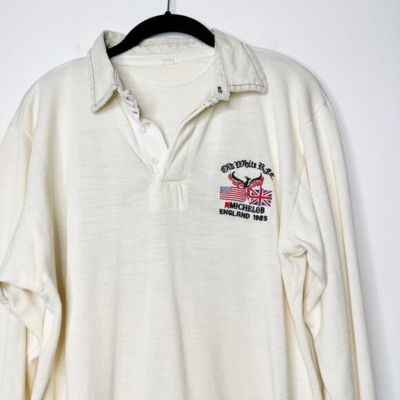Vintage Michelob Rugby Shirt England USA Polo #36 Cream Mens Large 44” Chest - Picture 3 of 11